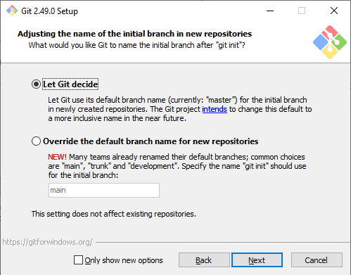Auswahl des Standard-Branch screenshot