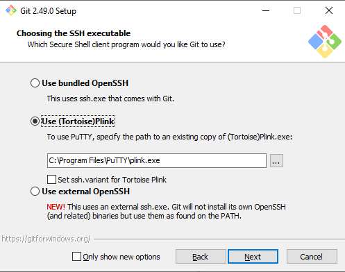 Auswahl des SSH-Programms screenshot